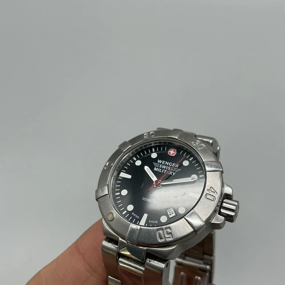 Wenger Swiss Military Womens Watch 30mm Black Dial 200m Stainless New Battery 7